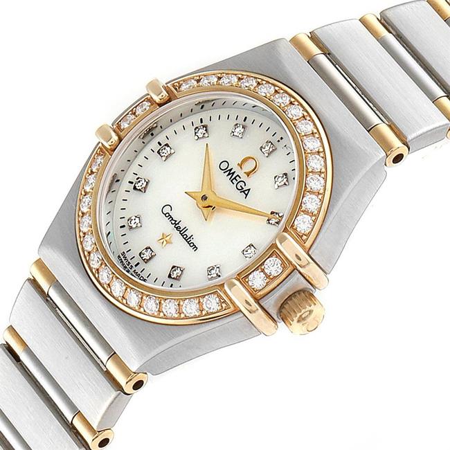Omega Mop Diamonds Pave 18k Yellow Gold and Stainless Steel Constellation 1367.75.00 Womens Wristwatch 22.5 Mm Watch Omega Mop Diamonds Pave 18k Yellow Gold and Stainless Steel Constellation 1367.75.00 Womens Wristwatch 22.5 Mm Watch