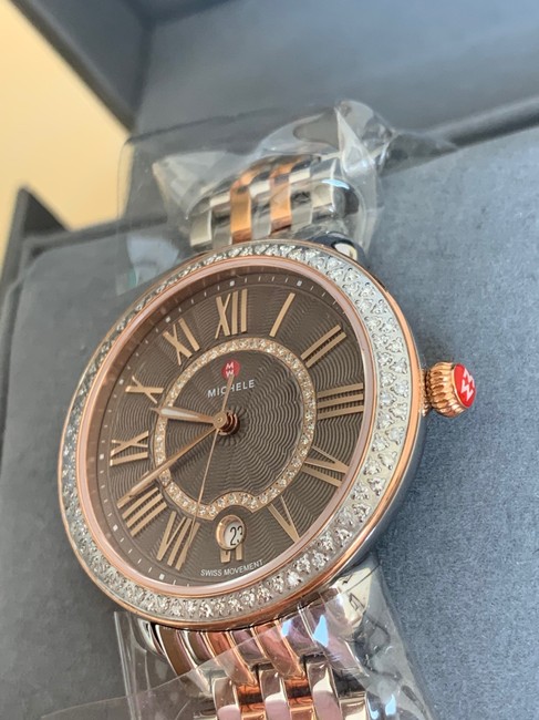 Michele Silver and Rosegold Serein 16 Mid Diamond Cocoa Diamond Dial 2 Tones Watch Michele Silver and Rosegold Serein 16 Mid Diamond Cocoa Diamond Dial 2 Tones Watch