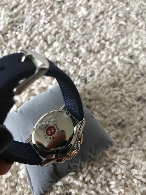 Michele Gold/ Silver/ Navy Cape Chronograph 2 Tone Mww27c000005 Watch Michele Gold/ Silver/ Navy Cape Chronograph 2 Tone Mww27c000005 Watch