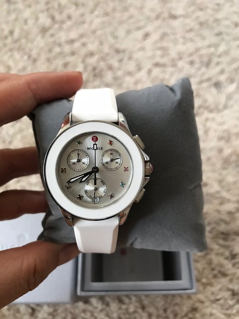 Michele Silver/ White Cape Chrono Tone Mww27c000001 Watch Michele Silver/ White Cape Chrono Tone Mww27c000001 Watch