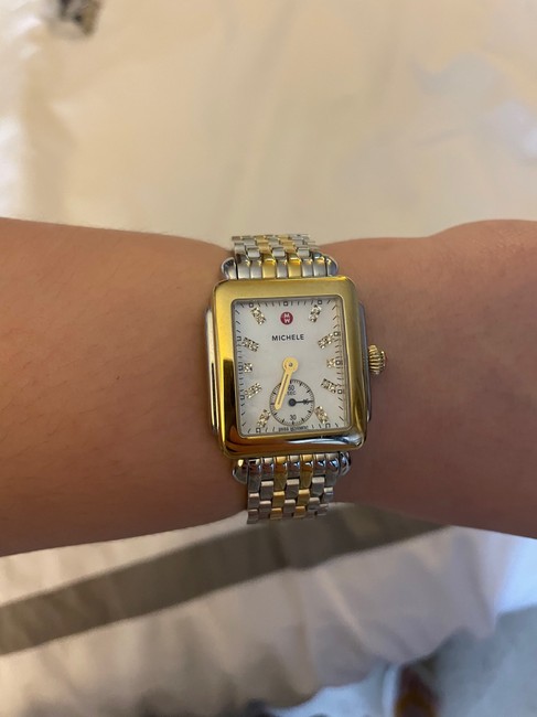Michele Silver and Gold Deco Mid 29mm Watch Michele Silver and Gold Deco Mid 29mm Watch