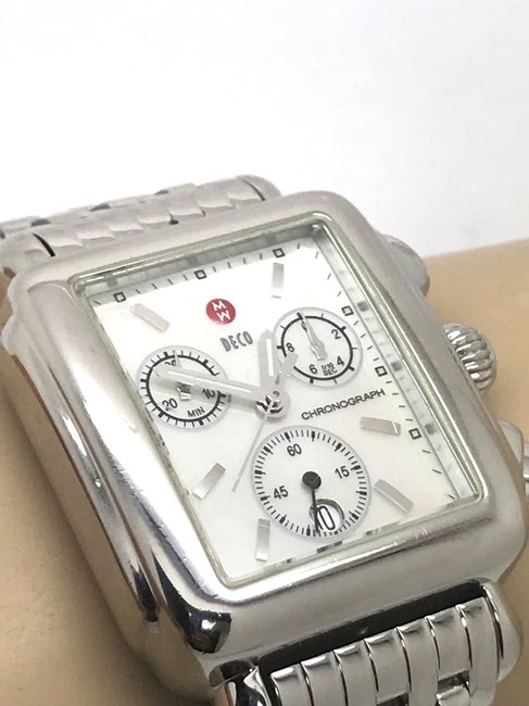 Michele Silver Deco Chronograph Swiss Quartz Mother Of Pearl Dial S\s Watch Michele Silver Deco Chronograph Swiss Quartz Mother Of Pearl Dial S\s Watch