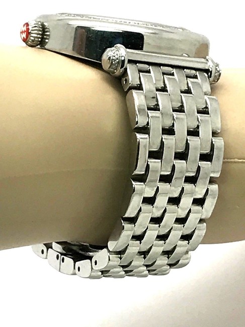 Michele Silver Pave Caber Blue Dial 0.98ctw Diamonds Womens S\s Swiss Watch Michele Silver Pave Caber Blue Dial 0.98ctw Diamonds Womens S\s Swiss Watch