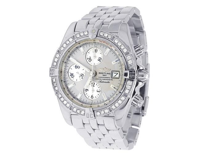 Breitling White / Ivory Custom A13356 Evolution Chronomat 43mm Silver Dial Diamond 2.5ct Watch Breitling White / Ivory Custom A13356 Evolution Chronomat 43mm Silver Dial Diamond 2.5ct Watch