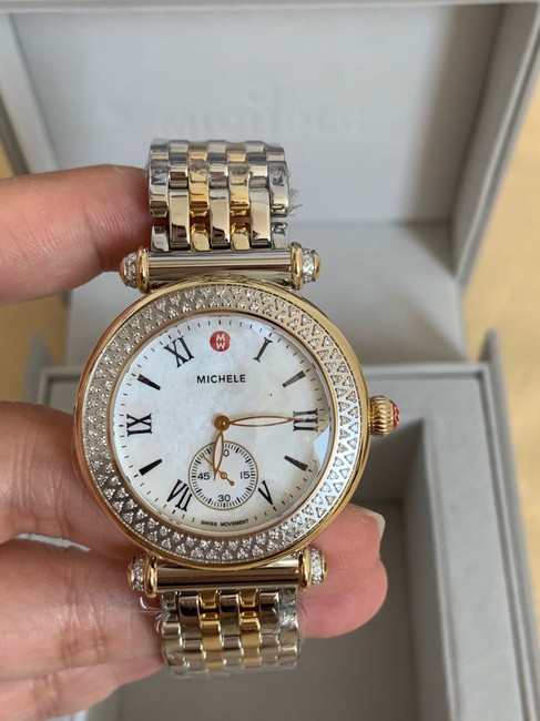 Michele Gold- Silver Caber Diamond Mop Two Tone Mww16a000066 Watch Michele Gold- Silver Caber Diamond Mop Two Tone Mww16a000066 Watch