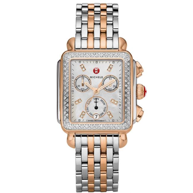 Michele Two Tone Deco Diamond 18k Rose Gold Mww06p000232 Watch Michele Two Tone Deco Diamond 18k Rose Gold Mww06p000232 Watch