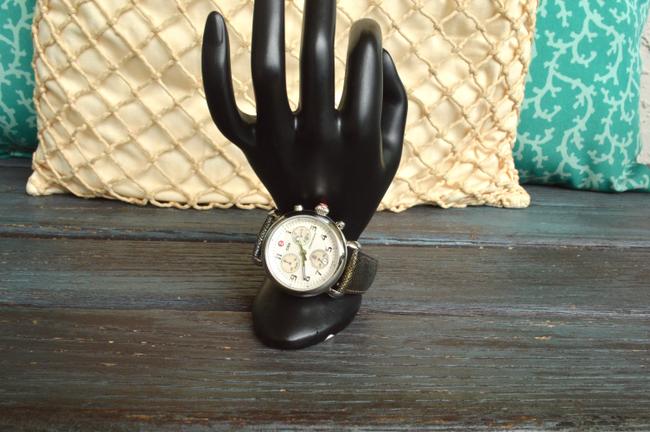 Michele Metallic Gray Silver Leather Chronograph Womens Watch Michele Metallic Gray Silver Leather Chronograph Womens Watch