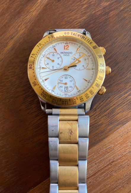 Movado Gold and Silver 1950 Quartz Chronographic 81a5863 Watch Movado Gold and Silver 1950 Quartz Chronographic 81a5863 Watch