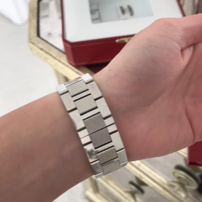 Cartier Silver with Synethetic Blue Marker Large Tank Solo Watch Cartier Silver with Synethetic Blue Marker Large Tank Solo Watch