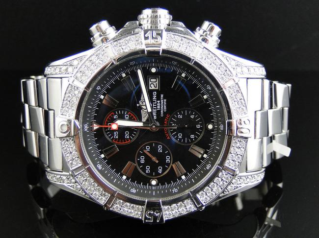 Breitling Stainless Steel XL Mens Custom Super Avenger A13370 Genuine Diamond 2.5 Ct Watch Breitling Stainless Steel XL Mens Custom Super Avenger A13370 Genuine Diamond 2.5 Ct Watch