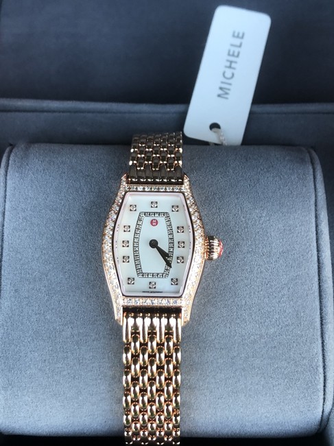Michele Pink Gold Urban Coquette White Mop Diamond Dial Watch Michele Pink Gold Urban Coquette White Mop Diamond Dial Watch