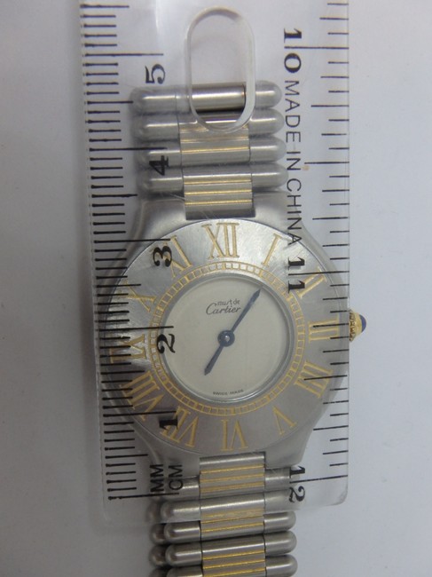 Cartier Ivory with Blue Steel Hands W Midsize Must De 21c 18kgp & St.steel Quartz W/Bracelet Watch Cartier Ivory with Blue Steel Hands W Midsize Must De 21c 18kgp & St.steel Quartz W/Bracelet Watch