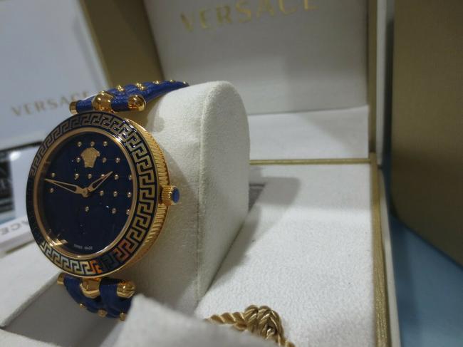Versace Gold/Blue Leather Vk7040013 Vanitas Ip Womens Watch Versace Gold/Blue Leather Vk7040013 Vanitas Ip Womens Watch