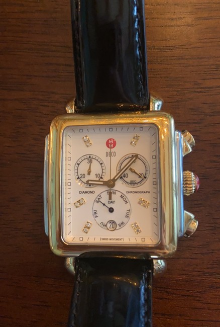 Michele Yellow Gold Stainless Steel Black Deco Two Tone Diamond Dial Watch Michele Yellow Gold Stainless Steel Black Deco Two Tone Diamond Dial Watch