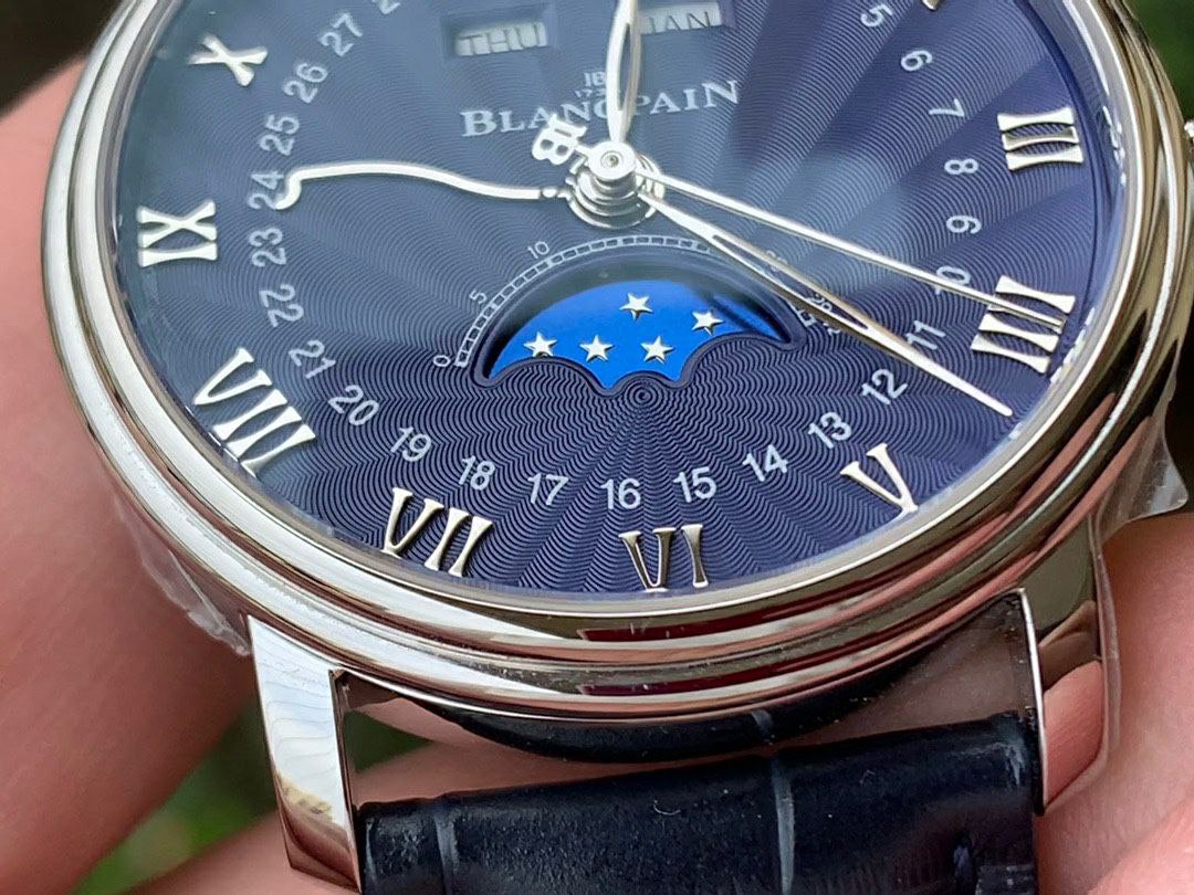 VILLERET 6654 SS COMPLICATED FUNCTION OMF 1:1 BEST EDITION BLUE DIAL ON BLUE LEATHER STRAP A6654 V2