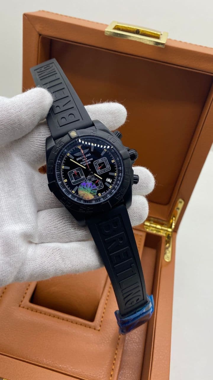 Breitling Chronomat Black Chrono High Version on Black Leather Strap
