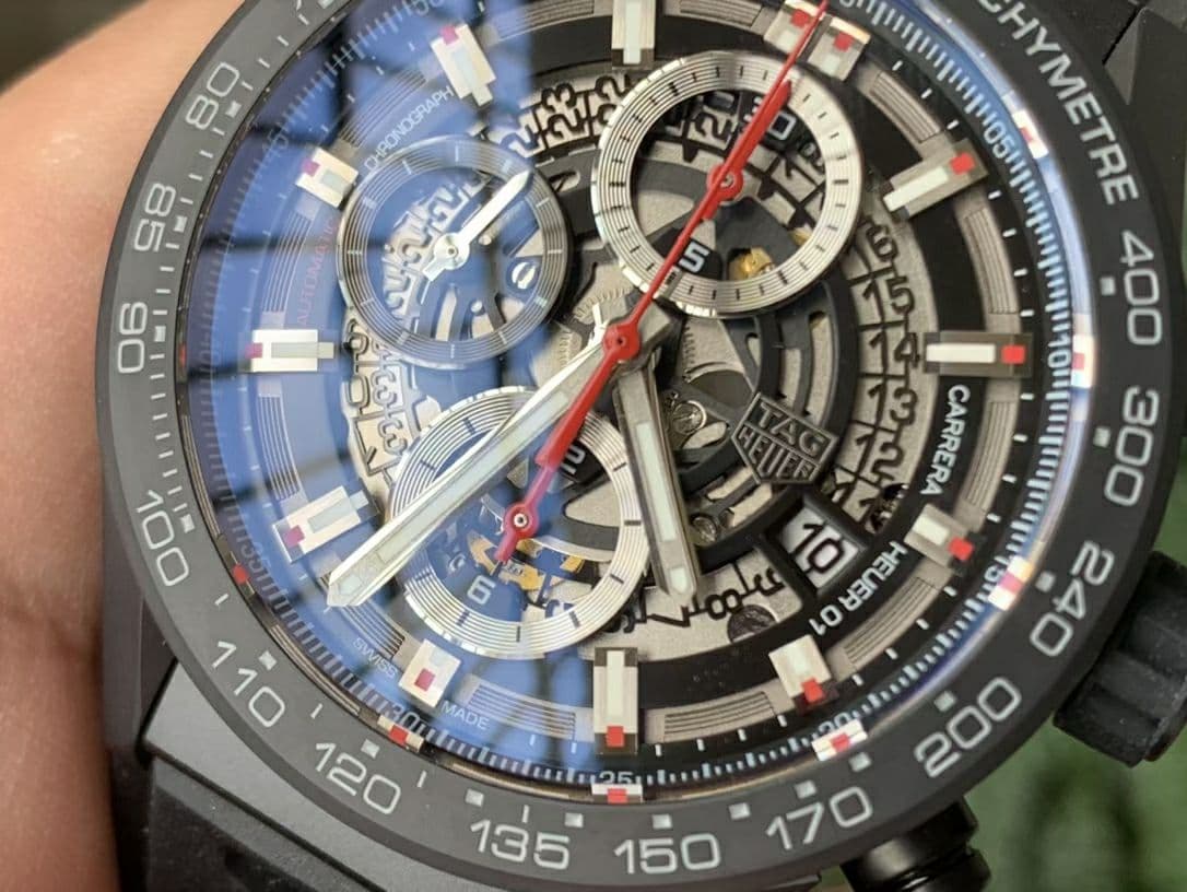 Calibre Heuer 01 Chrono 43mm Ceramic XF 1:1 Best Edition Skeleton Dial Red Hand on Black Rubber Strap A1887 Calibre Heuer 01 Chrono 43mm Ceramic XF 1:1 Best Edition Skeleton Dial Red Hand on Black Rubber Strap A1887