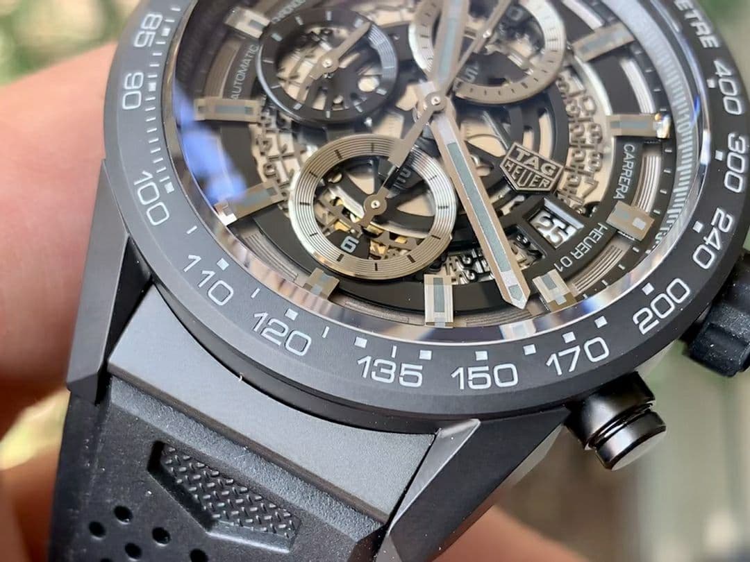 Calibre Heuer 01 Chrono 43mm Ceramic XF 1:1 Best Edition Skeleton Dial on Black Rubber Strap A1887 Calibre Heuer 01 Chrono 43mm Ceramic XF 1:1 Best Edition Skeleton Dial on Black Rubber Strap A1887
