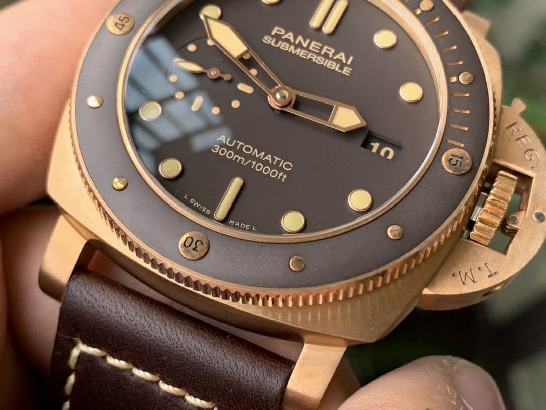 PAM968 V Bronzo VSF 1:1 Best Edition Brown Ceramic Bezel and Dial on Brown Calfskin Strap P.9010 Clone