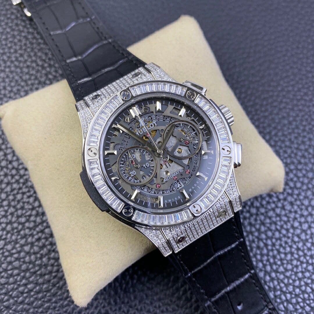Classic Fusion Chrono SS OXF Best Edition Diamonds Case Black Dial on Black Leather Strap A7750