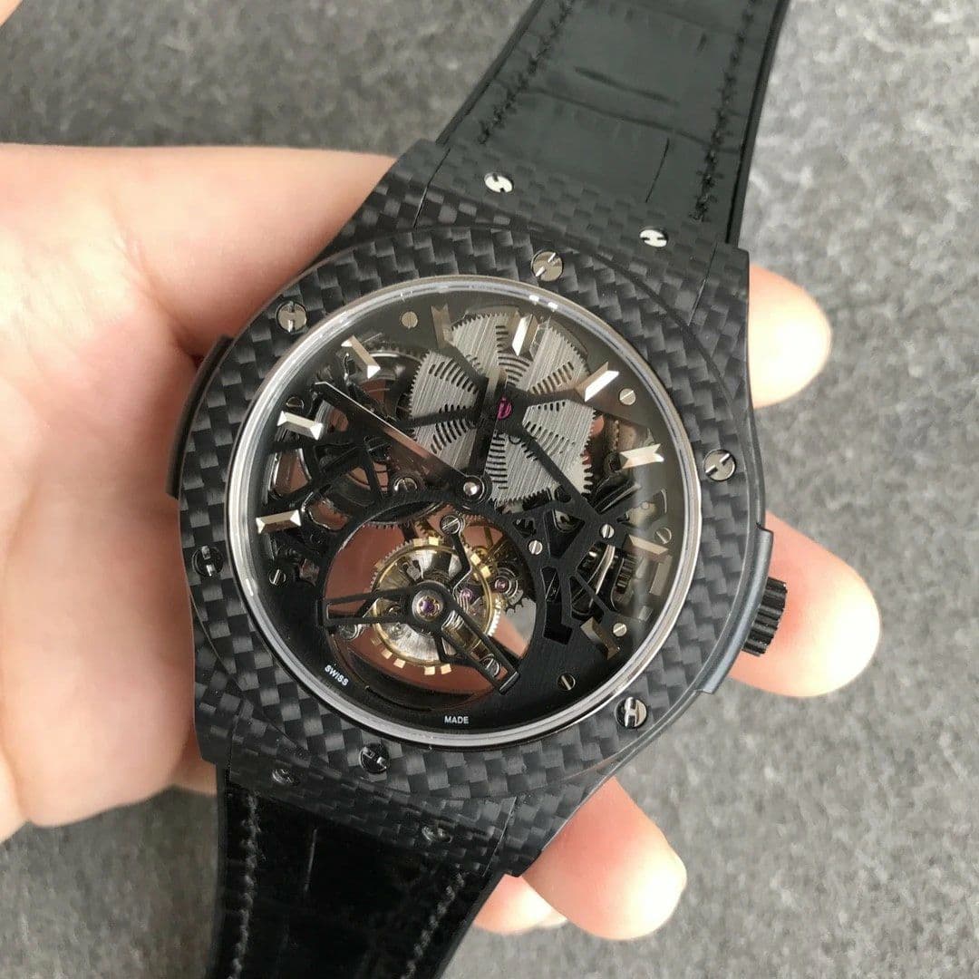 Big Bang Tourbillon Solo Bang MD PVD Black Skeleton Dial on Black Rubber Strap