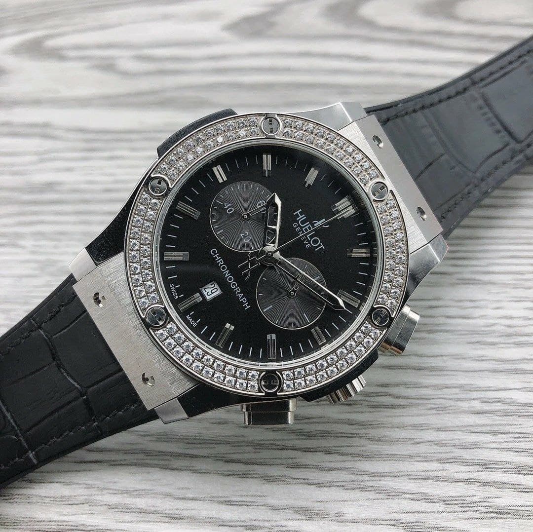 Hublot Black Diamond Chrono on Black Leather Strap