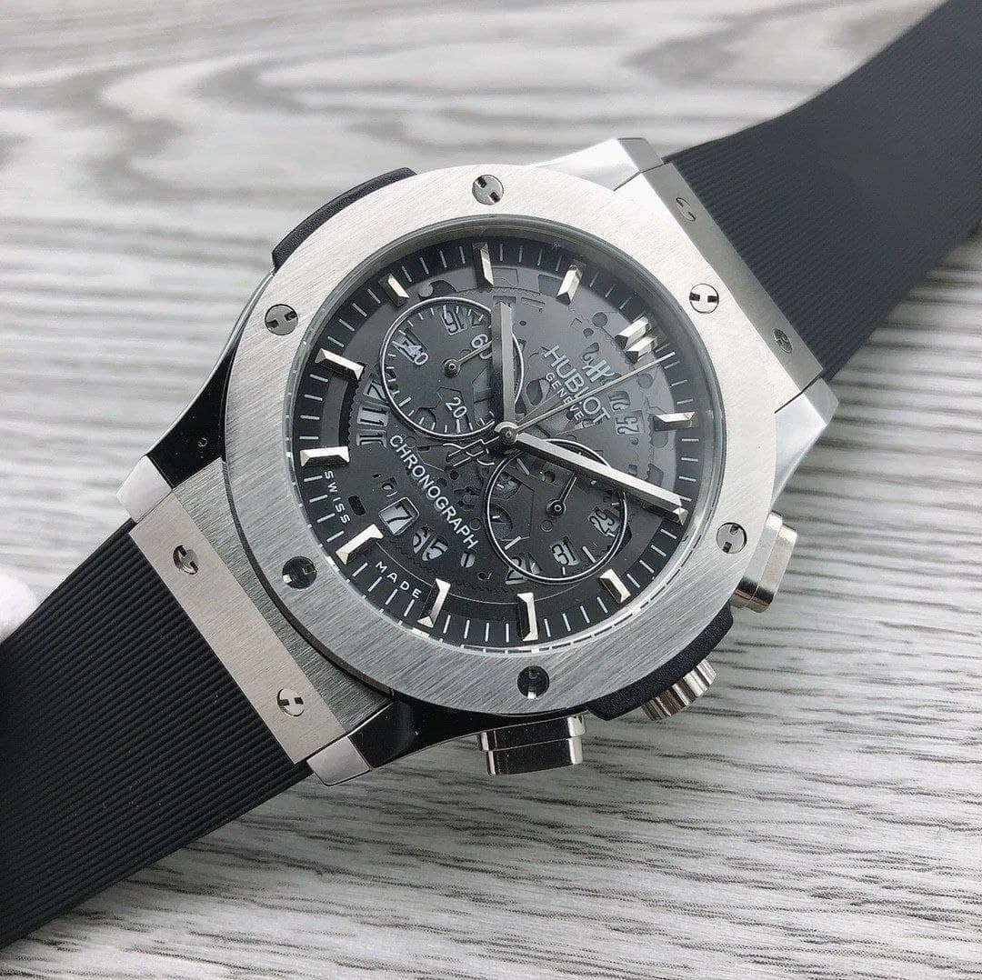 Hublot Chrono Silver Hight Version On Black Rubber Strap