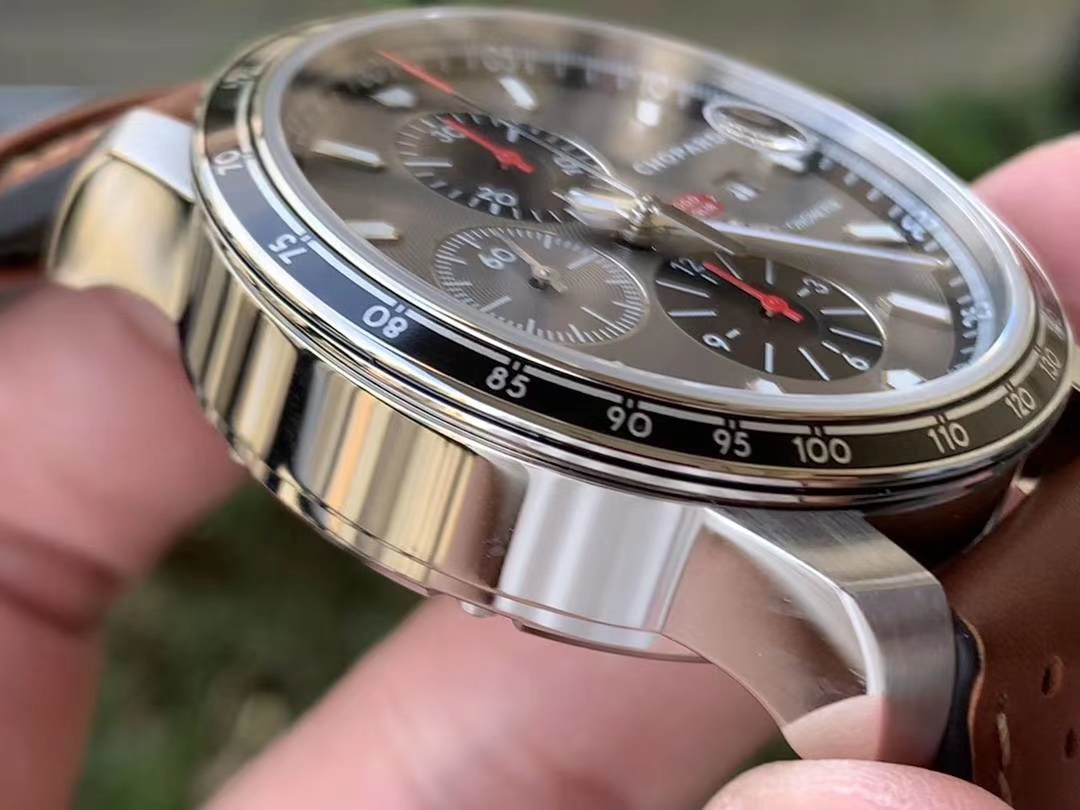 MILLE MIGLIA 168571 SS/RG V7F 1:1 BEST EDITION GRAY DIAL ON BROWN GUMMY STRAP A7750