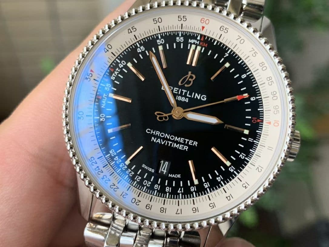 Navitimer 1 SS 38mm TF 1:1 Best Edition White Bezel Black Dial on SS Bracelet A2824 (Copy)