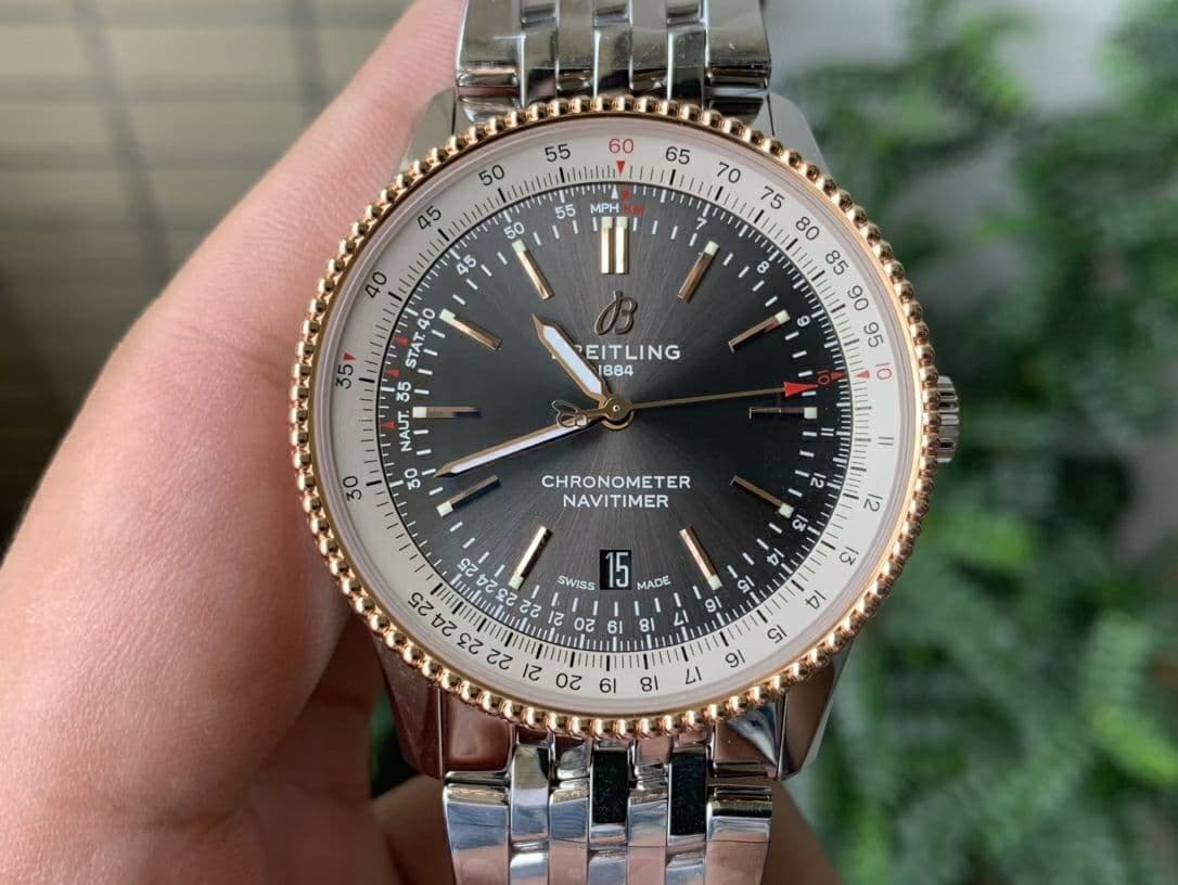 Navitimer 1 SS 38mm TF 1:1 Best Edition White Bezel Grey Dial on SS Bracelet A2824