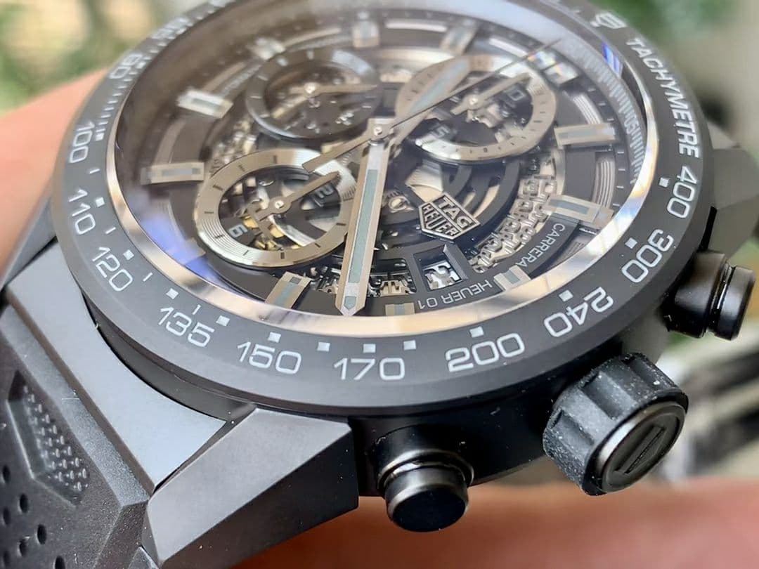 Calibre Heuer 01 Chrono 43mm Ceramic XF 1:1 Best Edition Skeleton Dial on Black Rubber Strap A1887