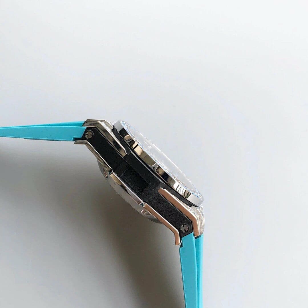 Big Bang Unico Diamond HBF 1:1 Best Edition SB Skeleton Dial Rainbow Bezel on Blue Rubber Strap A1242