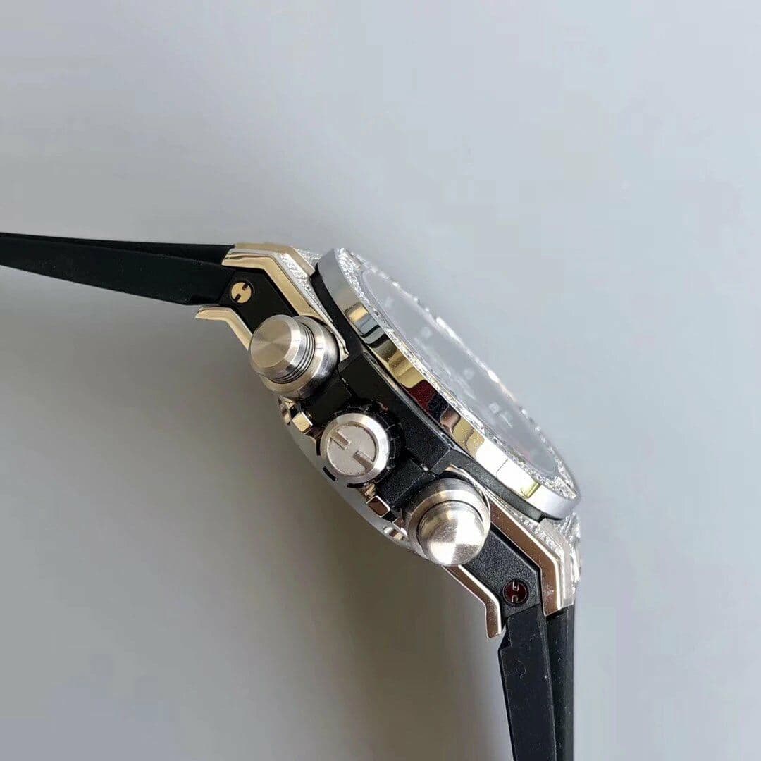 Big Bang Unico Diamond HBF 1:1 Best Edition White Skeleton Dial Rainbow Bezel on Black Rubber Strap A1242
