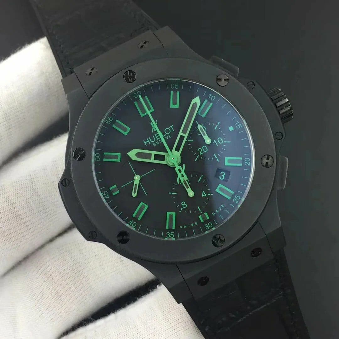 Big Bang 44.5mm PVD Black Dial with Green Markers on Black Gummy Strap A7750