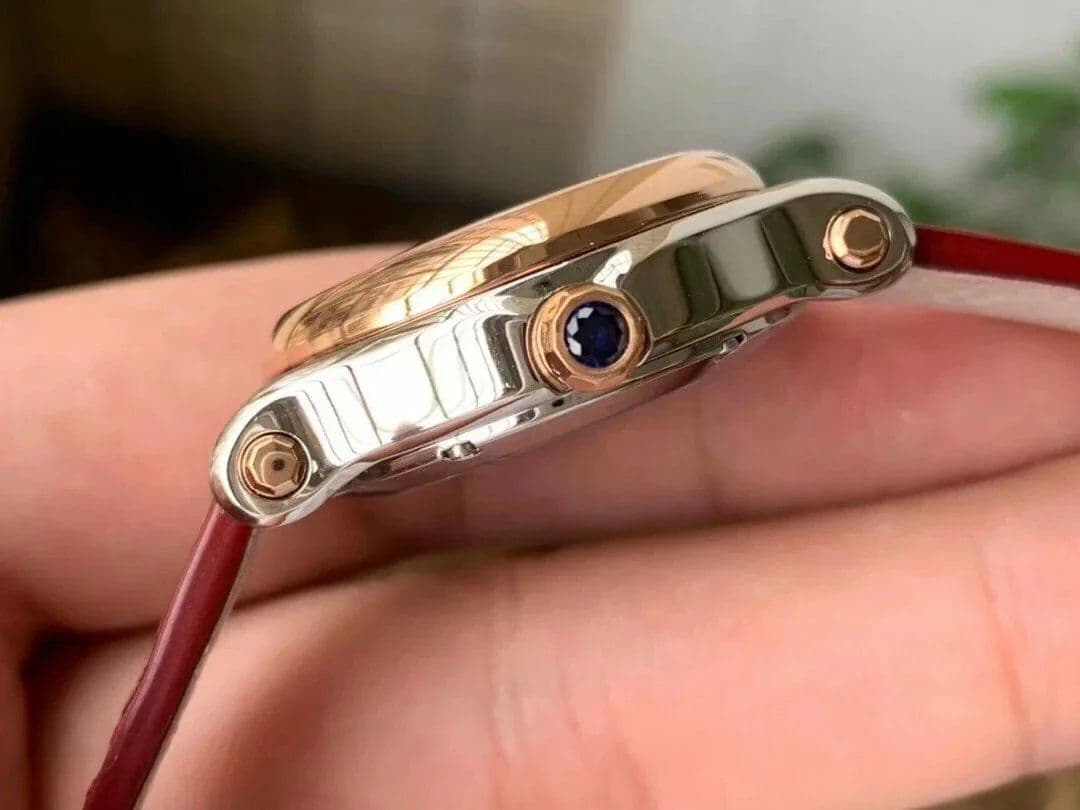 Happy Sport 36mm SS OXF 1:1 Best Edition Pink Dial Diamonds RG Bezel on Red Leather Strap A2892