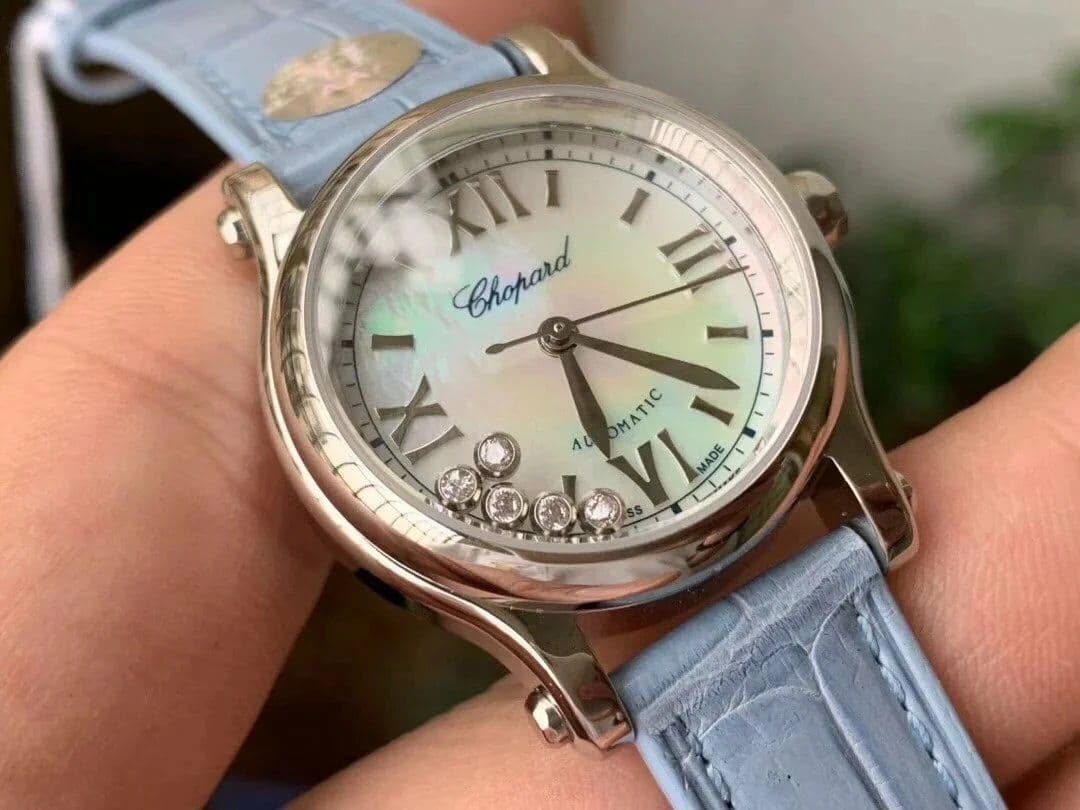 Happy Sport Automatic SS 30mm YF 1:1 Best Edition White Dial on Light Blue Leather Starp A2892