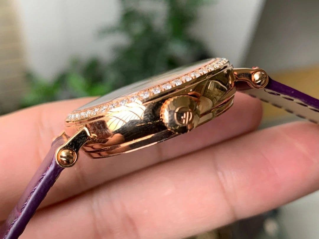 Color Dreams Tourbillon RG Diamond Roman Numerals Markers on Purple Croco Leather Strap