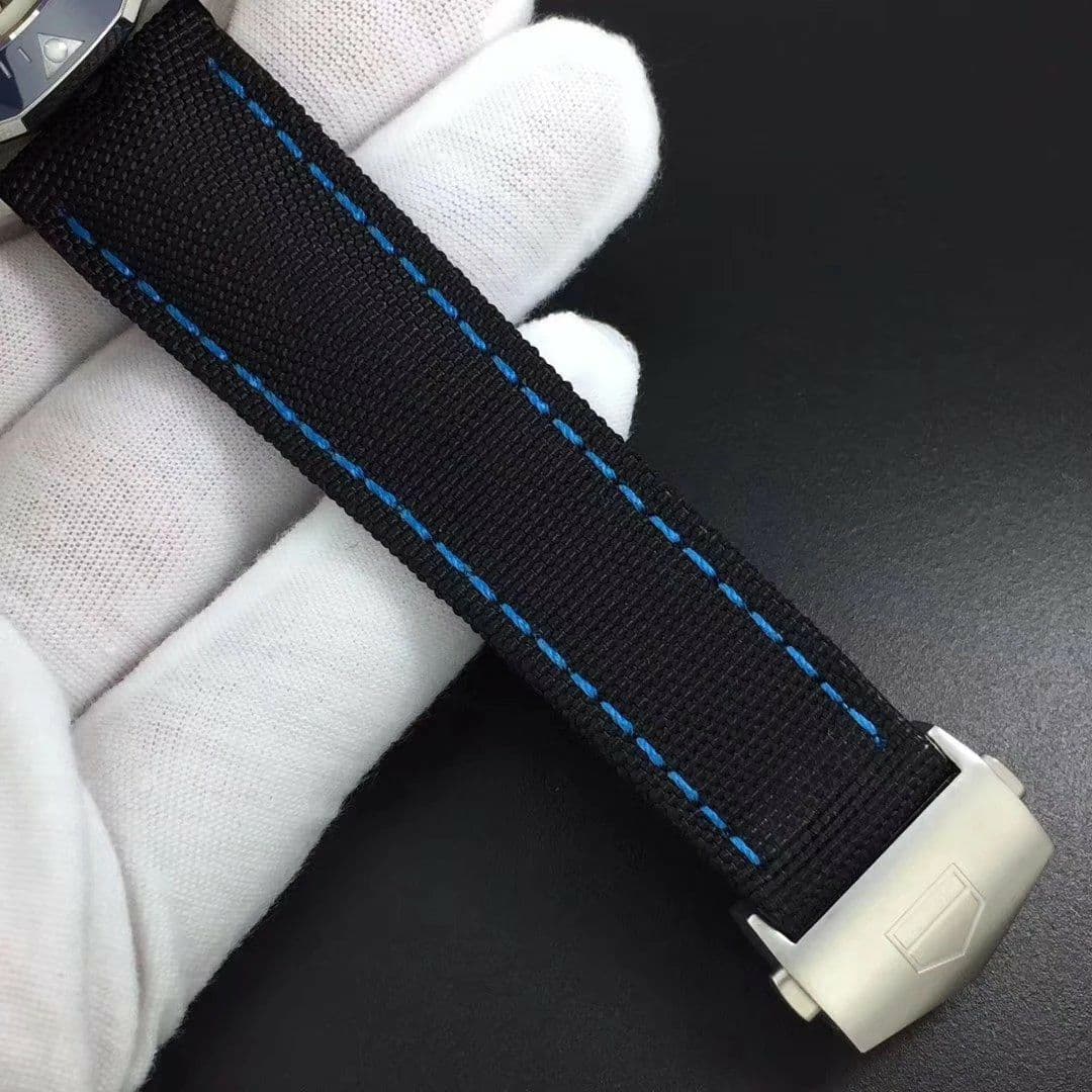 Aquaracer Calibre 5 SS 43mm OXF 1:1 Best Edition Ceramic Bezel Black Dial "Single Blue" on Nylon Strap SW200