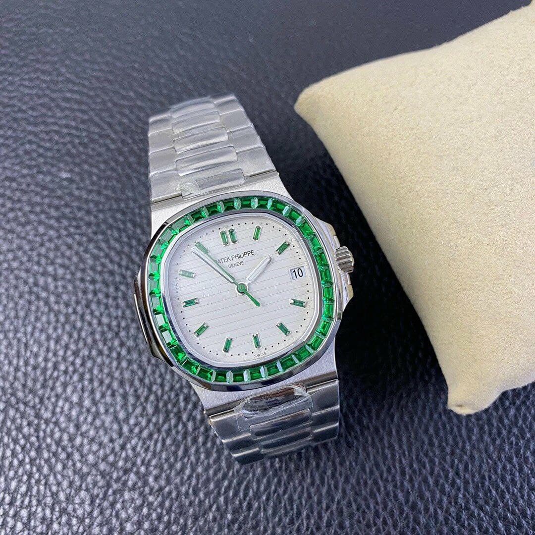 Nautilus Jumbo 5711 PF 1:1 Best Edition White Textured Dial Diamonds Bezel on SS Bracelet A324
