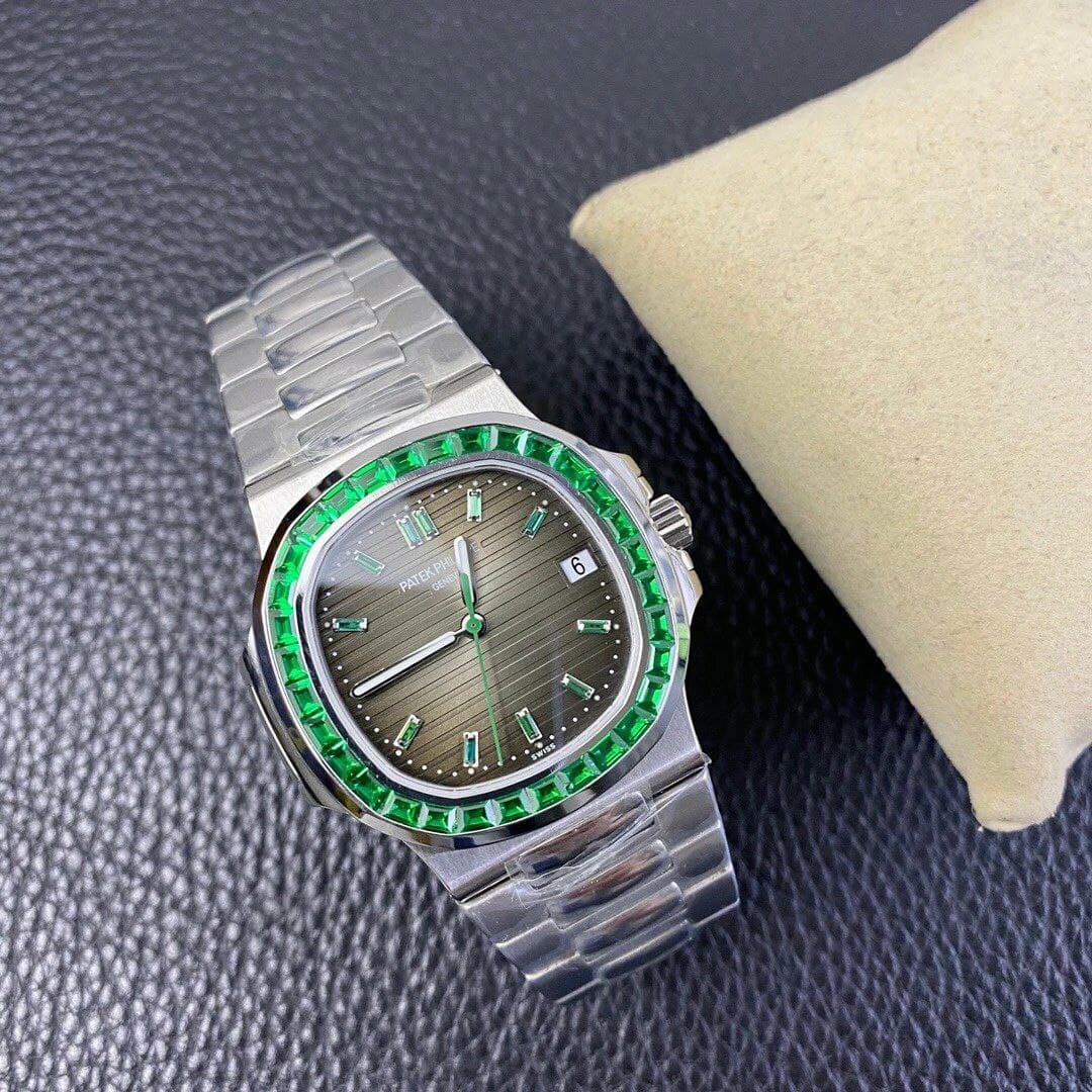 Nautilus Jumbo 5711 PF 1:1 Best Edition Brown Textured Dial Diamonds Bezel on SS Bracelet A324