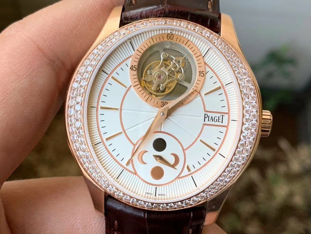 Piaget Gouverneur Tourbillon RG OXF Best Edition White Dial Diamonds Bezel on Brown Leather Strap