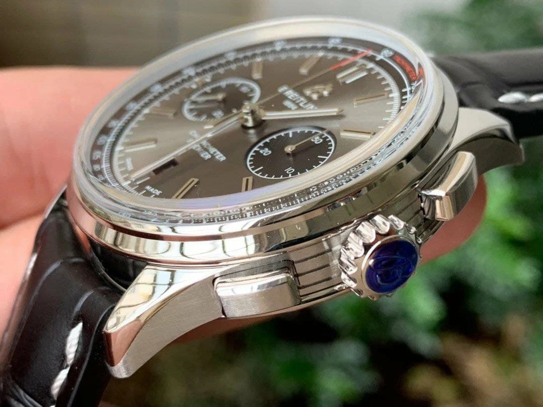 PREMIER B01 CHRONO SS 42MM GF 1:1 BEST EDITION WHITE/Grey DIAL ON BLACK LEATHER STRAP