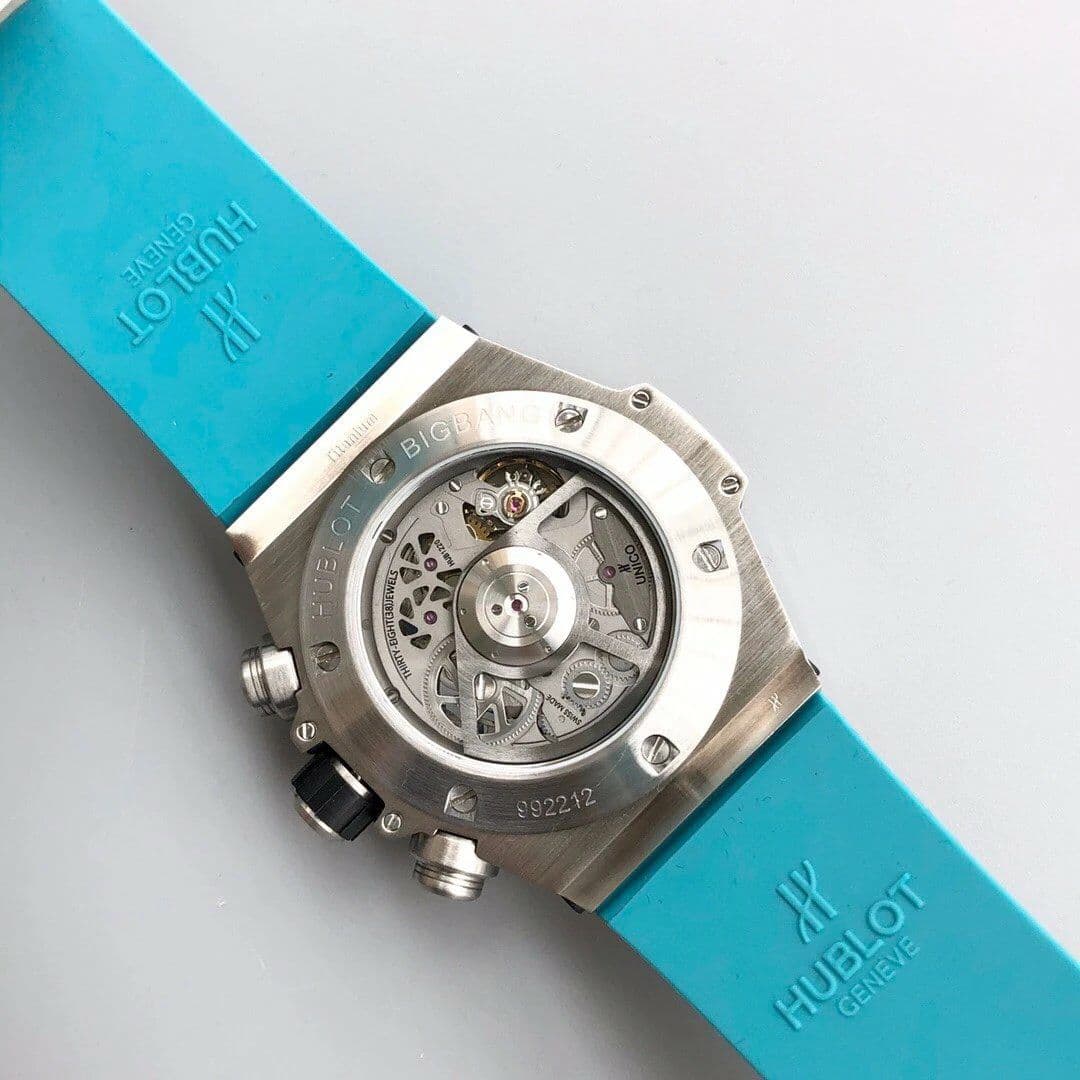 Big Bang Unico Diamond HBF 1:1 Best Edition SB Skeleton Dial Rainbow Bezel on Blue Rubber Strap A1242 Big Bang Unico Diamond HBF 1:1 Best Edition SB Skeleton Dial Rainbow Bezel on Blue Rubber Strap A1242