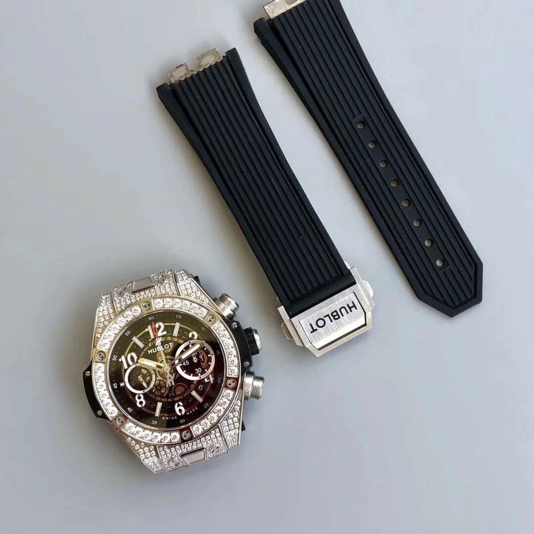 Big Bang Unico Diamond HBF 1:1 Best Edition White Skeleton Dial Rainbow Bezel on Black Rubber Strap A1242 Big Bang Unico Diamond HBF 1:1 Best Edition White Skeleton Dial Rainbow Bezel on Black Rubber Strap A1242