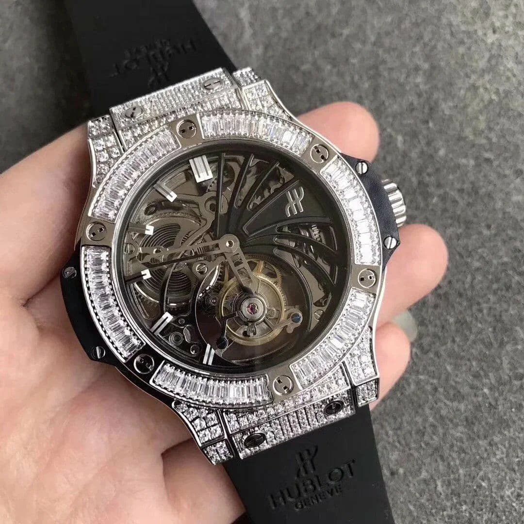 Big Bang Diamond Gold Bezel Skeleton Tourbillon on Black Rubber Strap Big Bang Diamond Gold Bezel Skeleton Tourbillon on Black Rubber Strap