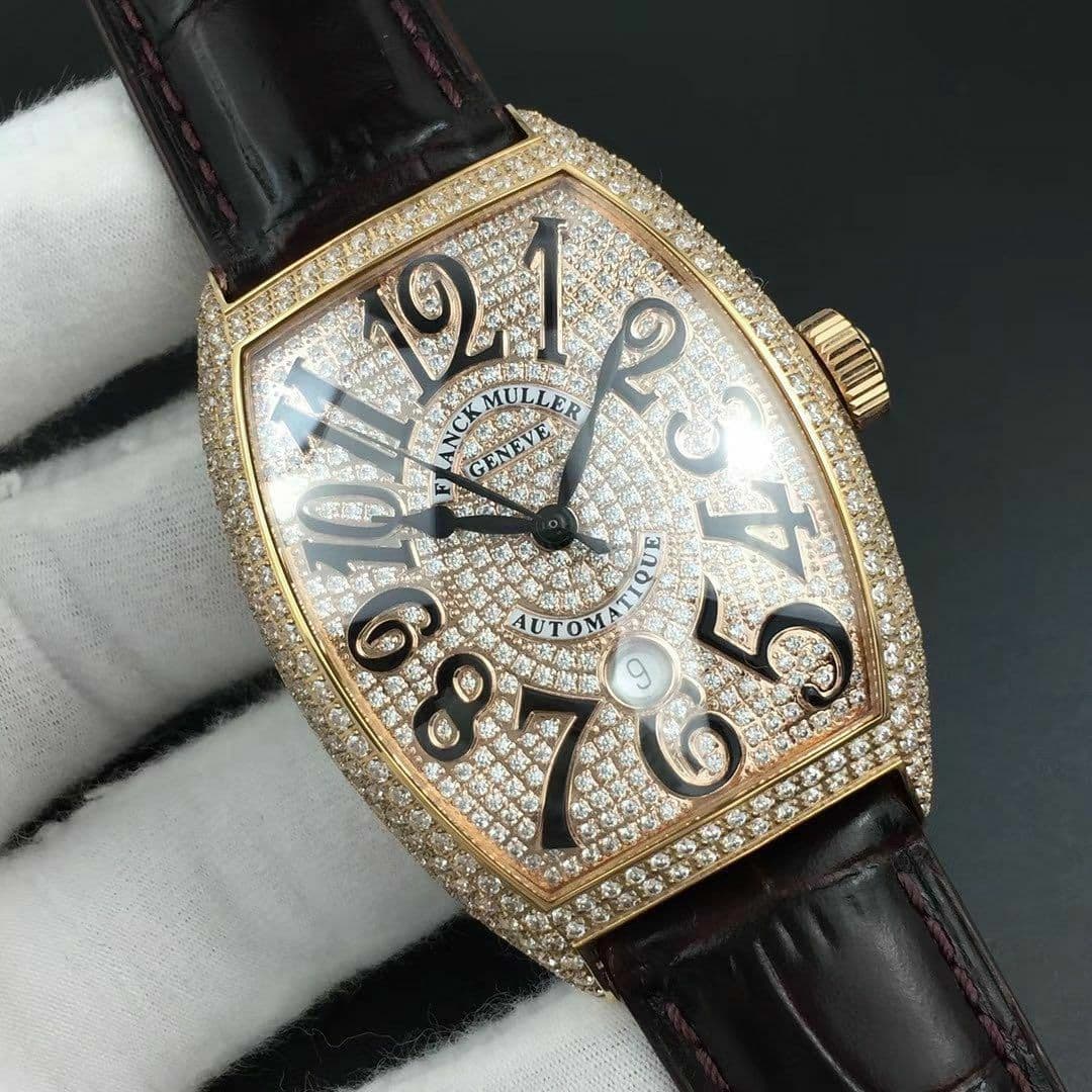Casablanca RG Full Paved Diamonds White/Black Dial on Brown Leather Strap MIYOTA 8215 Casablanca RG Full Paved Diamonds White/Black Dial on Brown Leather Strap MIYOTA 8215