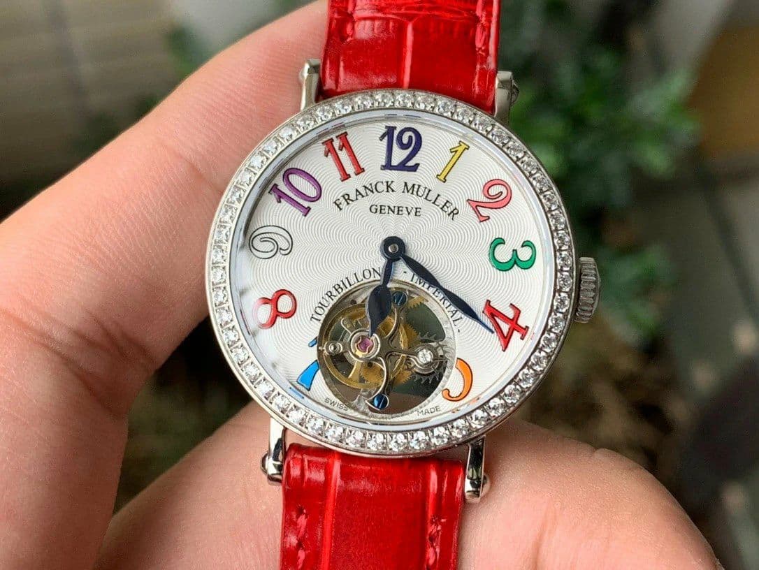 Color Dreams Tourbillon SS Diamond Bezel Arabic Numerals Markers on Red Croco Leather Strap Color Dreams Tourbillon SS Diamond Bezel Arabic Numerals Markers on Red Croco Leather Strap