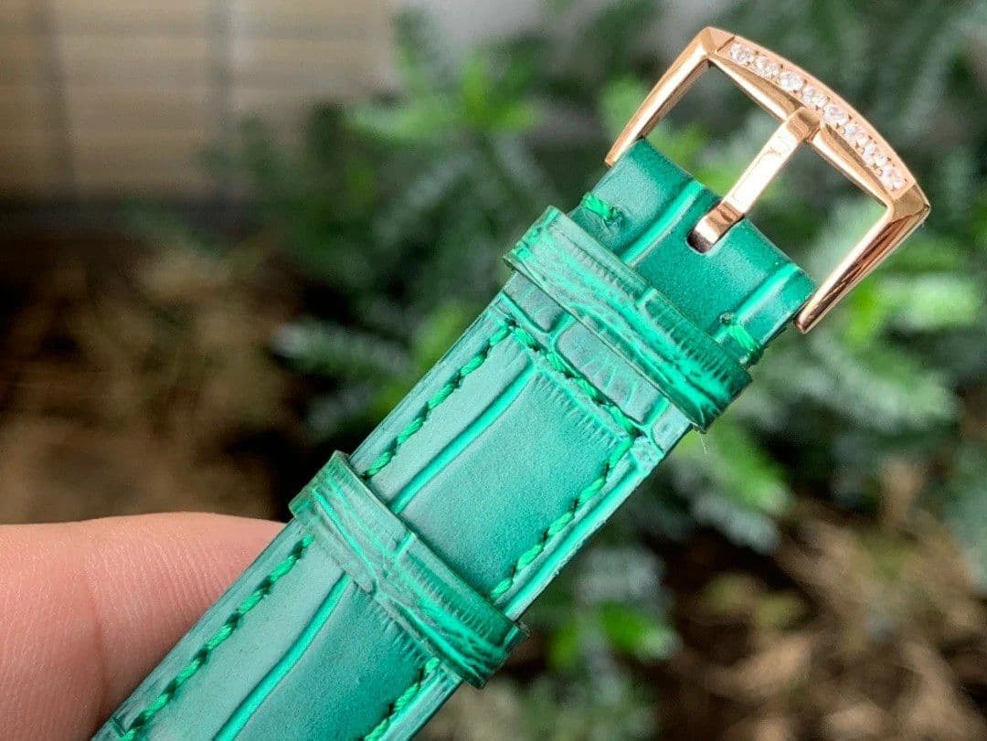 Color Dreams Tourbillon RG Diamond Bezel Arabic Numerals Markers on Green Croco Leather Strap