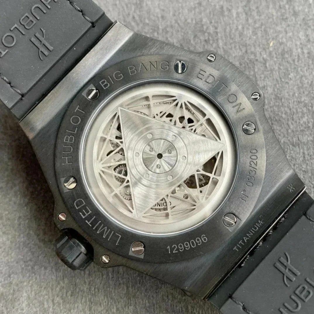 Big Bang Unico Sang Bleu Titanium Black HBF Skeleton Dial on Black Gummy Strap HUB1213 Big Bang Unico Sang Bleu Titanium Black HBF Skeleton Dial on Black Gummy Strap HUB1213