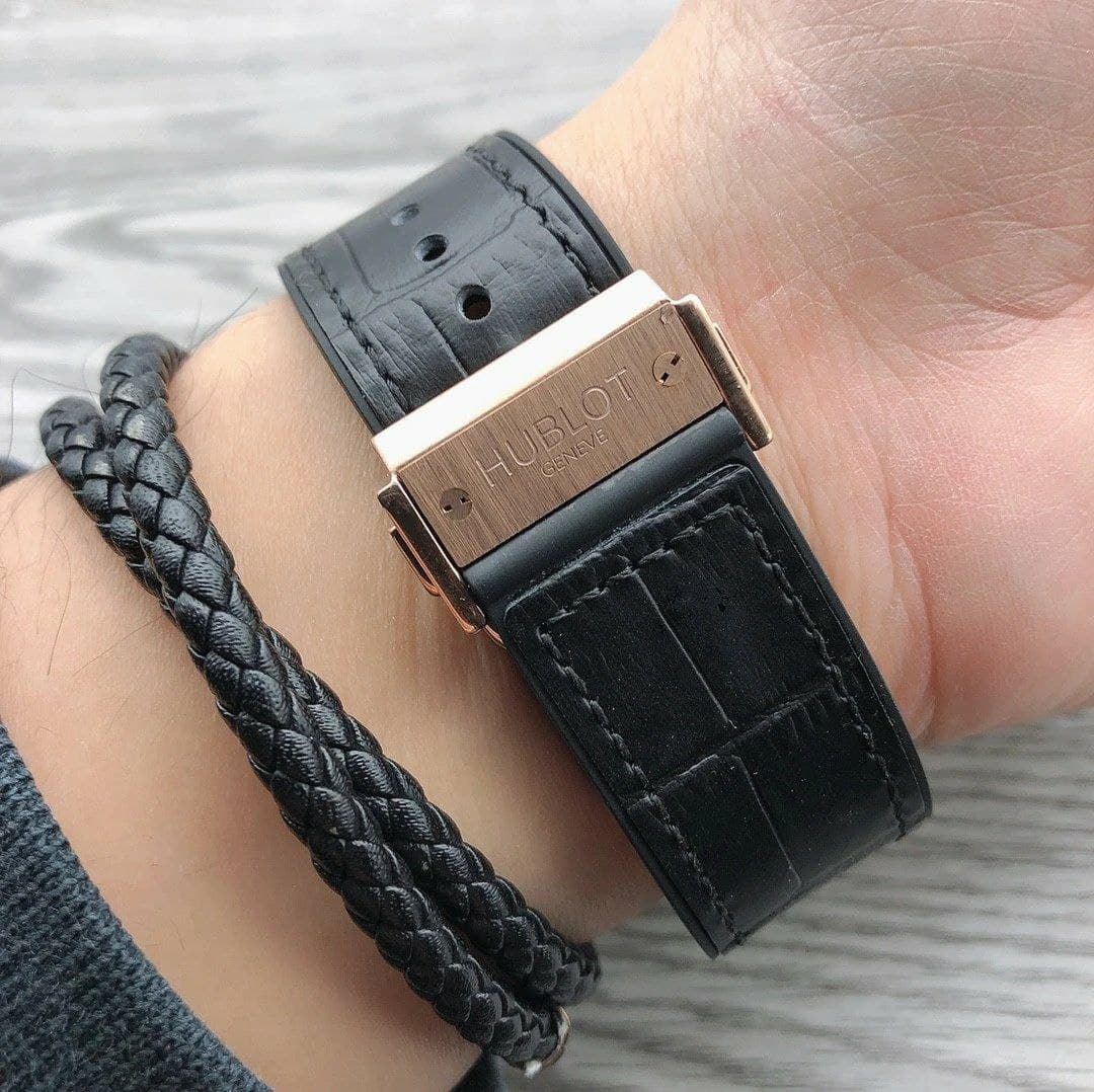 Hublot Chrono Gold Black Hight Version on Black Leather Strap